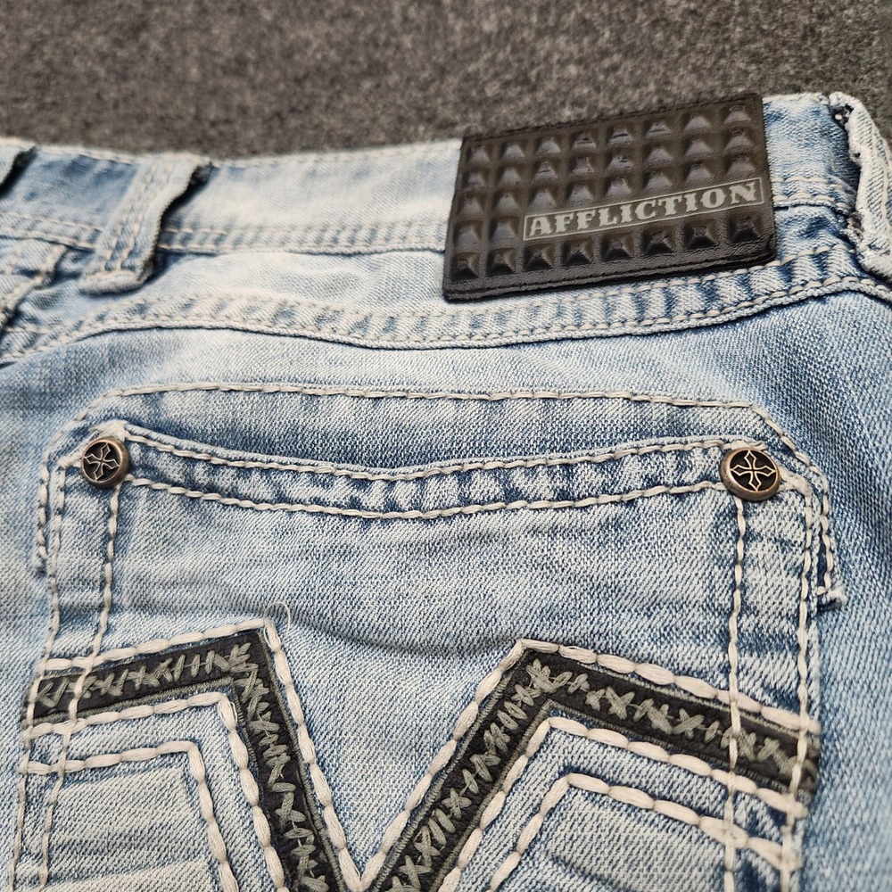 Affliction Cooper Mens Relaxed Straight Jeans Light Wash Distressed Blue Size 36 - Picture 4 of 11